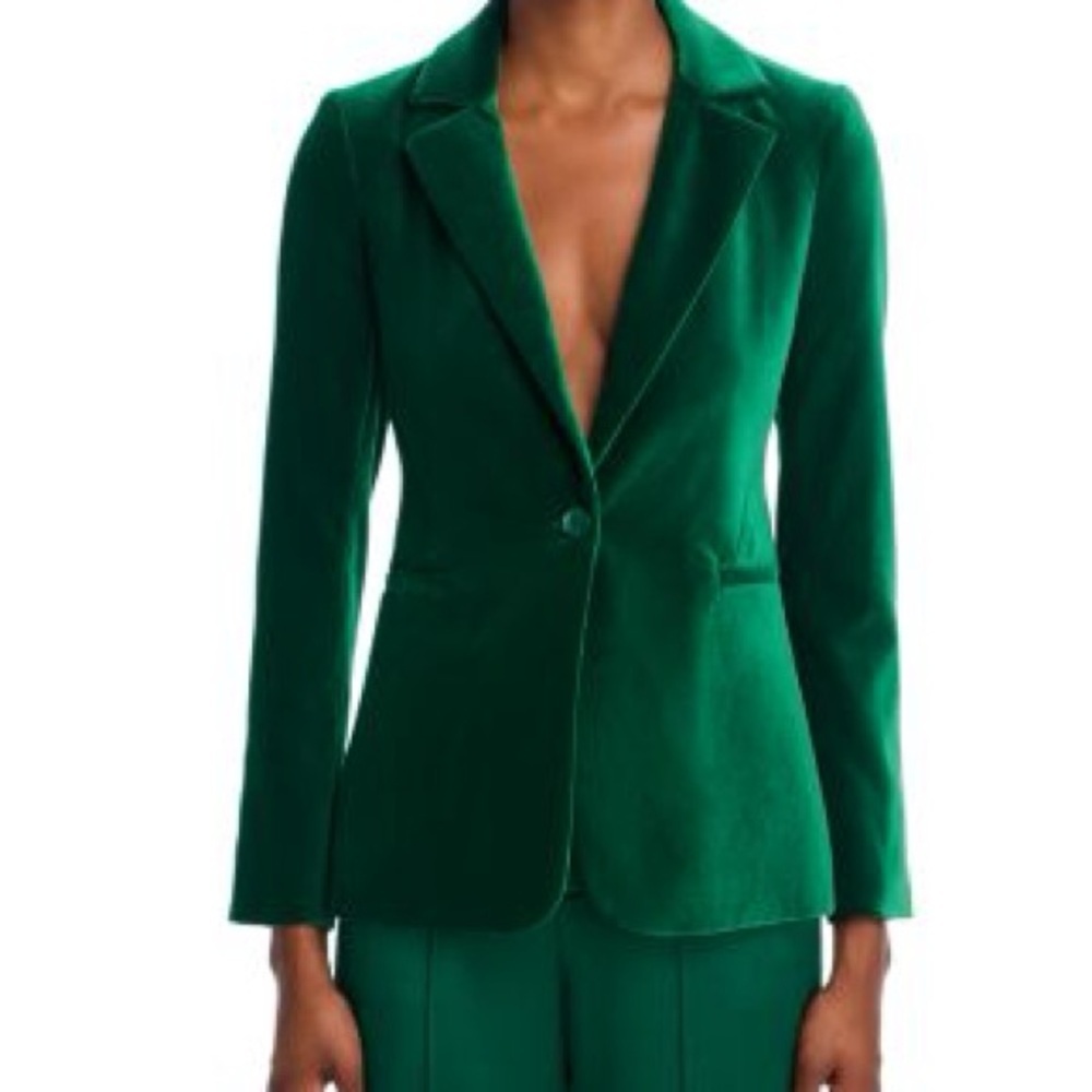 ALICE + OLIVIA Macey Velvet Blazer in Forest Green Sz 0